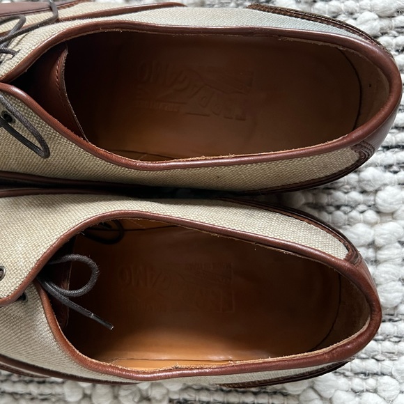 Ferragamo oxfords two tone leather and tan linen RARE - Picture 5 of 6
